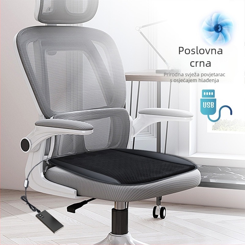 Hlađenje jastučnica za sjedalo automobila i kućnu upotrebu, USB ventilator, prozračna površina od Ice Silk, PU presvlaka, punjenje od sintetičkih vlakana, ljetna upotreba