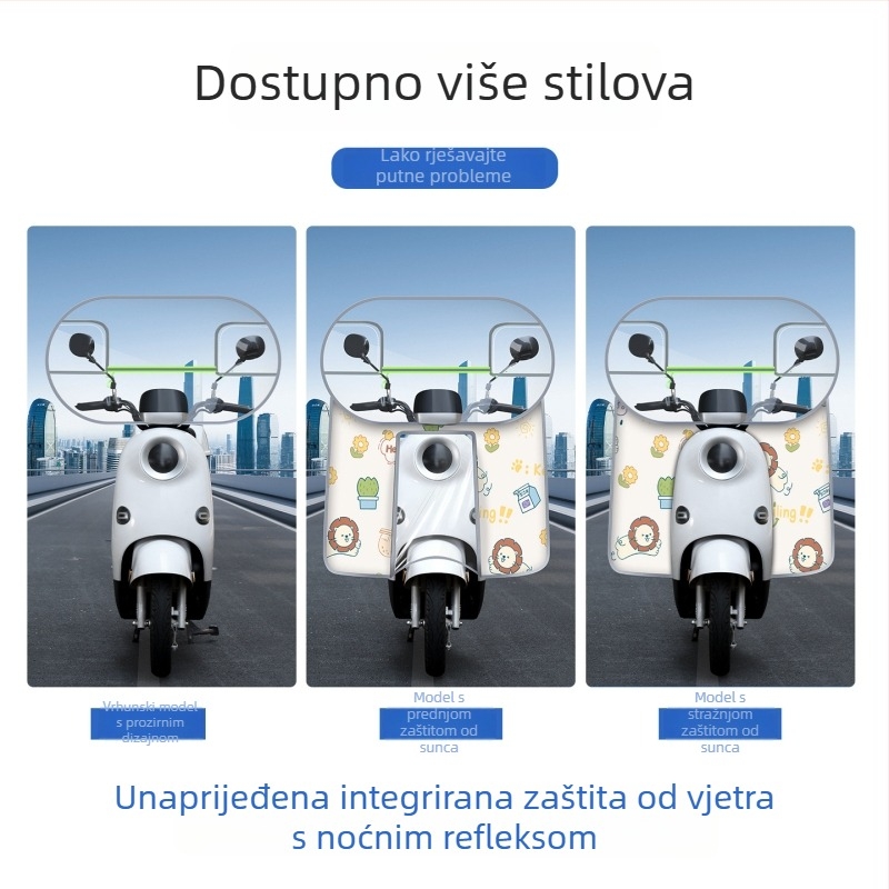 Prednje staklo za električna vozila i baterijska motocikla, debelo i ojačano zaštita od kiše i vjetra, prozirno s visokom jasnoćom