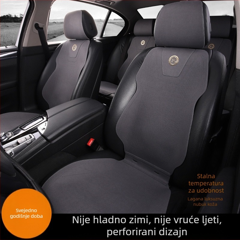 Navlaka za automobilsku sjedalicu s punim pokrivanjem, univerzalna za sve sezone, za prednje sjedalo – jastučić i naslon, koža, lagani luksuz