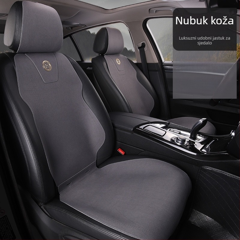 Navlaka za automobilsku sjedalicu s punim pokrivanjem, univerzalna za sve sezone, za prednje sjedalo – jastučić i naslon, koža, lagani luksuz