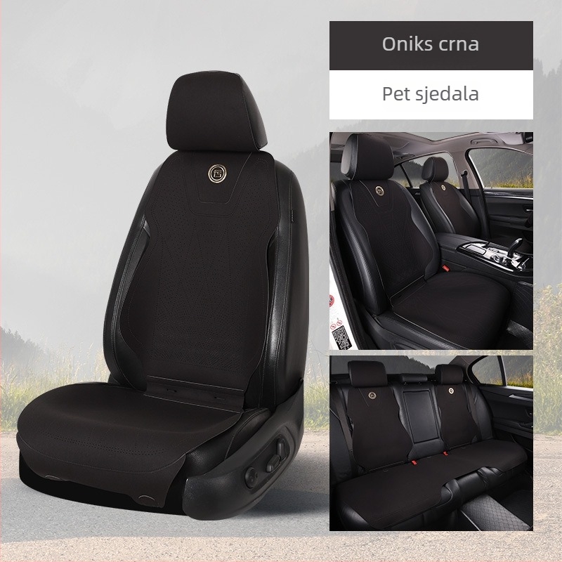 Navlaka za automobilsku sjedalicu s punim pokrivanjem, univerzalna za sve sezone, za prednje sjedalo – jastučić i naslon, koža, lagani luksuz