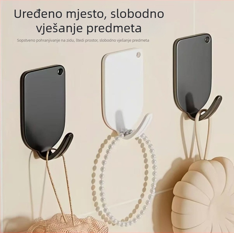 Čvrsta ljepiljna kuka za zid bez bušenja, za vješanje odjeće, pogodna za kuhinjska i kupaonska vrata; jedan kuk; materijal: karbonsko čelik; nosivost do 3 kg