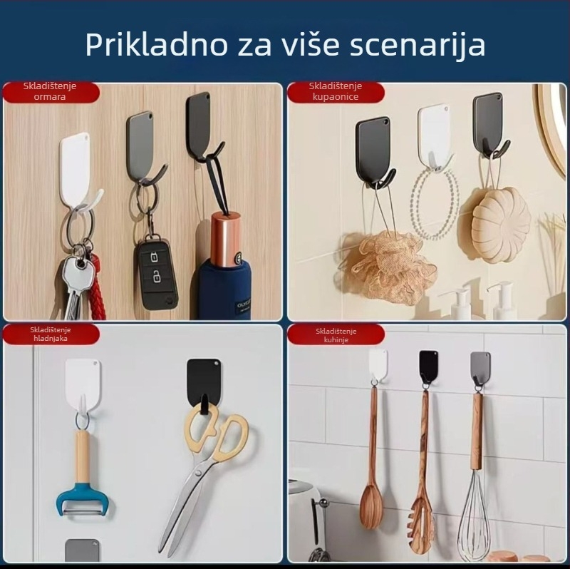 Čvrsta ljepiljna kuka za zid bez bušenja, za vješanje odjeće, pogodna za kuhinjska i kupaonska vrata; jedan kuk; materijal: karbonsko čelik; nosivost do 3 kg