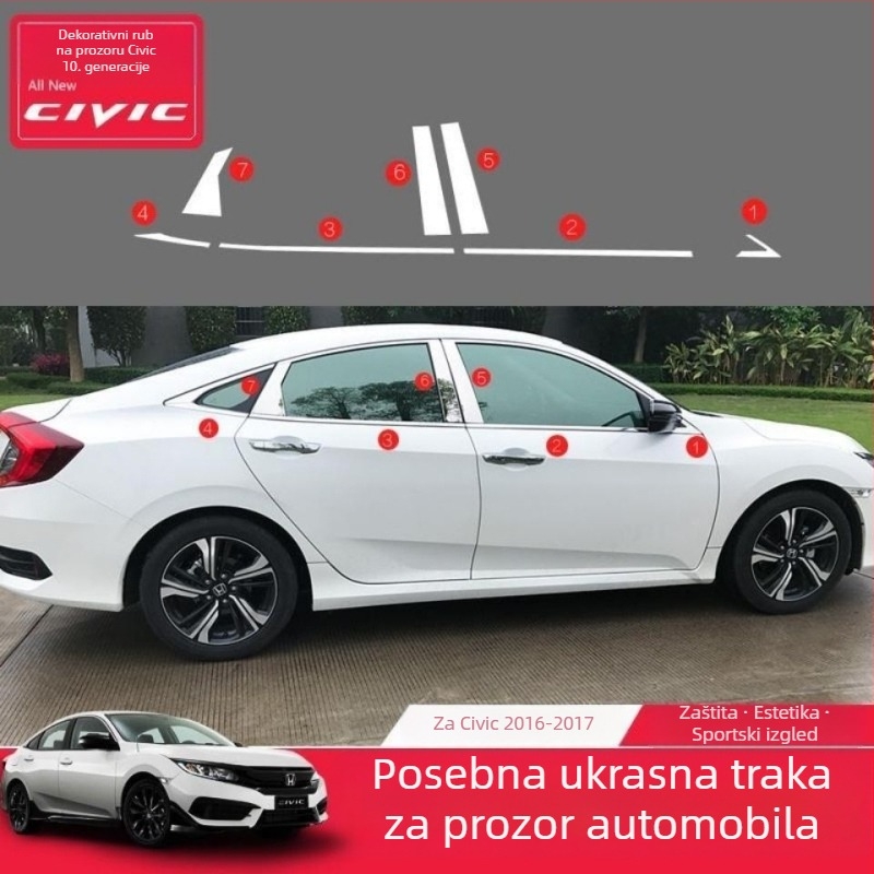 Lajsna za prozore Civic 10. generacije – nehrđajući čelik, sjajan zrcalni završetak