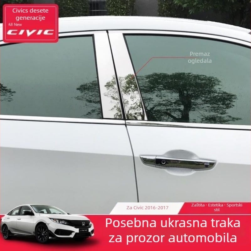 Lajsna za prozore Civic 10. generacije – nehrđajući čelik, sjajan zrcalni završetak