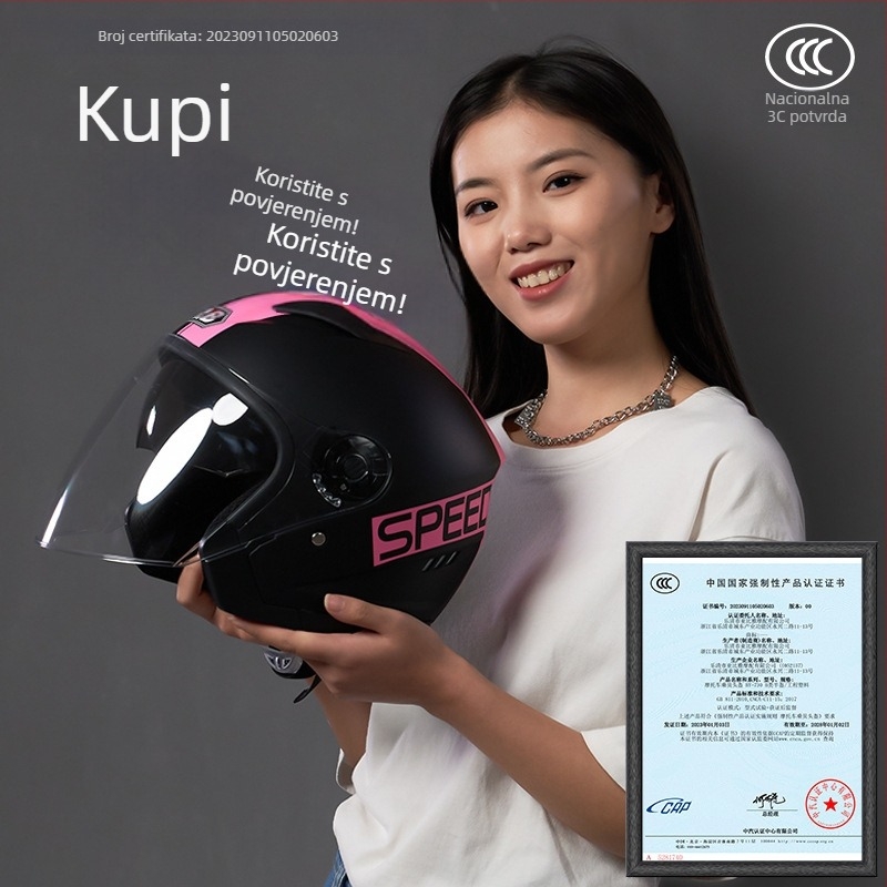 Polu kaciga za motocikl ABS, anti-fog dvostruka leća, 3C certifikat, patentirani dizajn