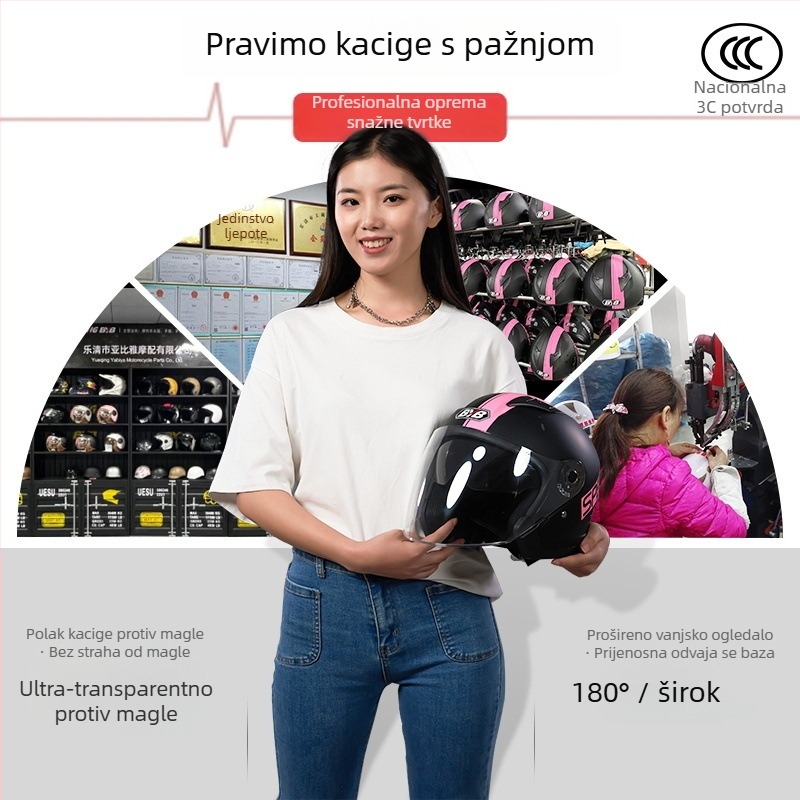 Polu kaciga za motocikl ABS, anti-fog dvostruka leća, 3C certifikat, patentirani dizajn