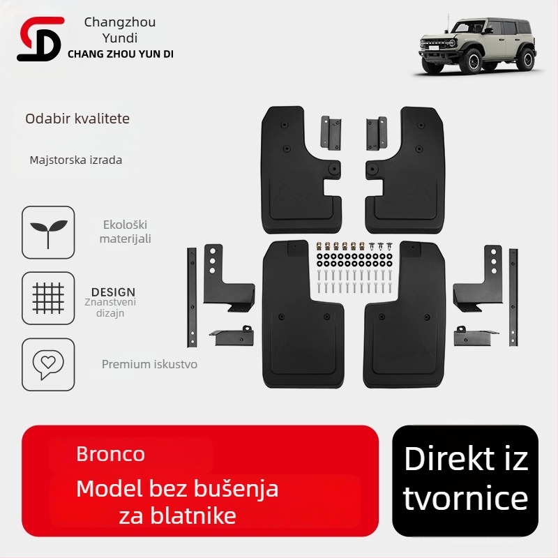 Zadnji blatnik za Ford Bronco (2021–2023), montaža bez bušenja, PP plastika