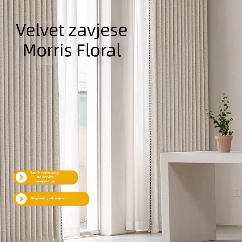 Morris Floral Chenille Jacquard zavjese, vertikalne, zatamnjenje 70–90%, prilagodljive