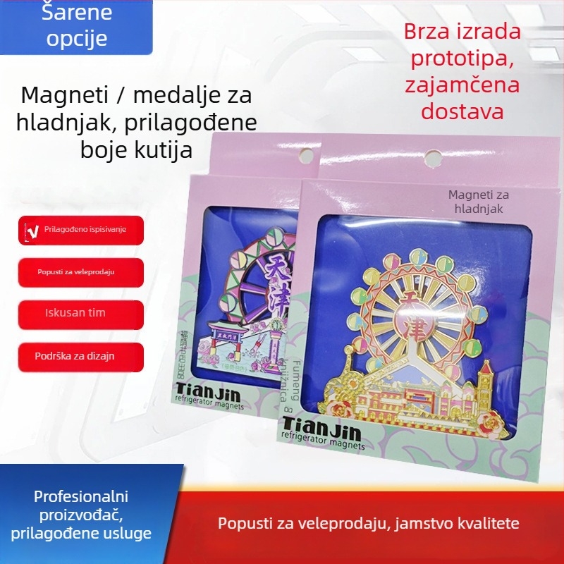 Prilagodljiva kutija za pakiranje magnetskog magneta za frižider s prozorom i kukom – PVC prozor, papir 350 g, tisak logotipa (offset, sitotisak, reljef, UV)