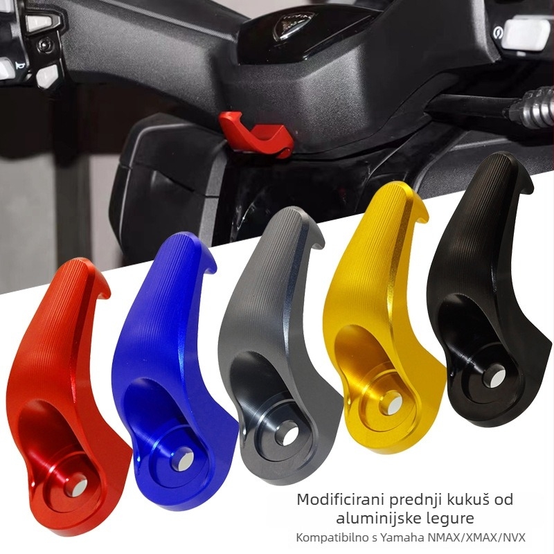 Kuka za modifikaciju Yamaha NMAX155 / XMAX300 / NVX – prednja kuka za vješanje stvari (Obrada i prilagodba: Da; Model: 0165988; Primjenjivi modeli: NMAX155, XMAX300, NVX; Ovlaštena privatna marka: Da)