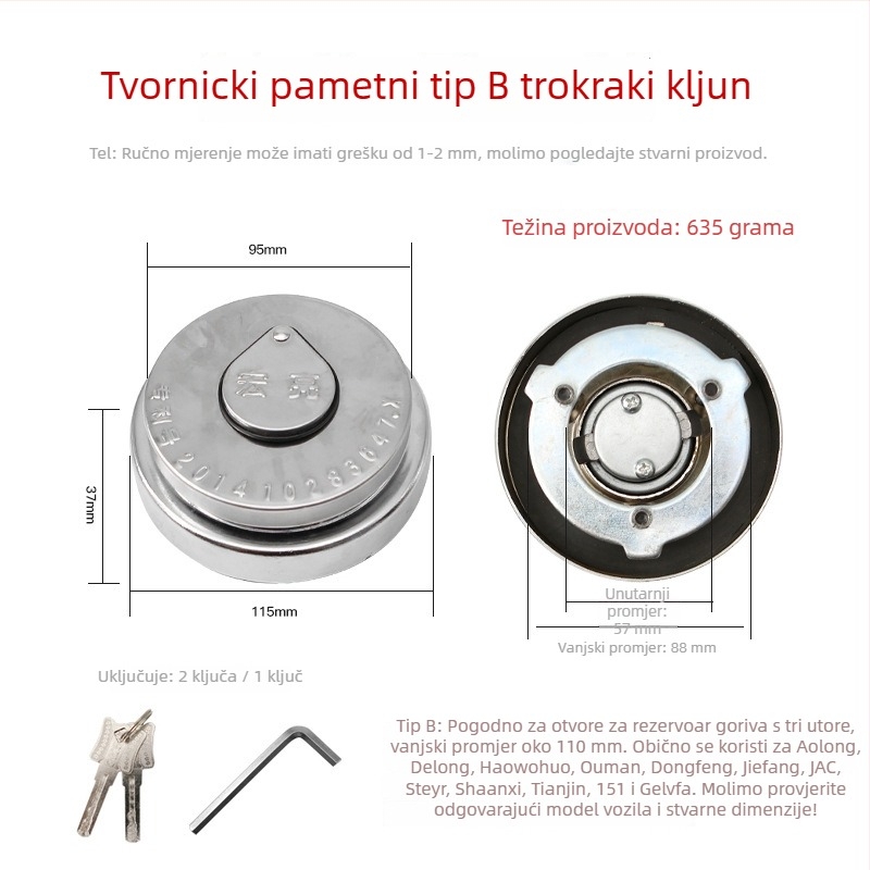 Poklop spremnika goriva kamiona sa zaključavanjem protiv krađe, zaštitni pokrov za prašinu, dizajn s tri kandže, izdržljiv za teška vozila (Materijal: Čelik; Podrijetlo: Henan; Značka: Loud; Kompatibilni modeli: veliki kamion)