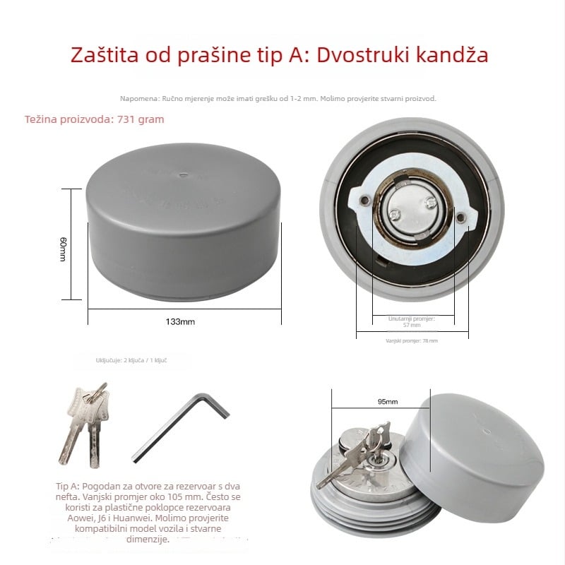 Poklop spremnika goriva kamiona sa zaključavanjem protiv krađe, zaštitni pokrov za prašinu, dizajn s tri kandže, izdržljiv za teška vozila (Materijal: Čelik; Podrijetlo: Henan; Značka: Loud; Kompatibilni modeli: veliki kamion)