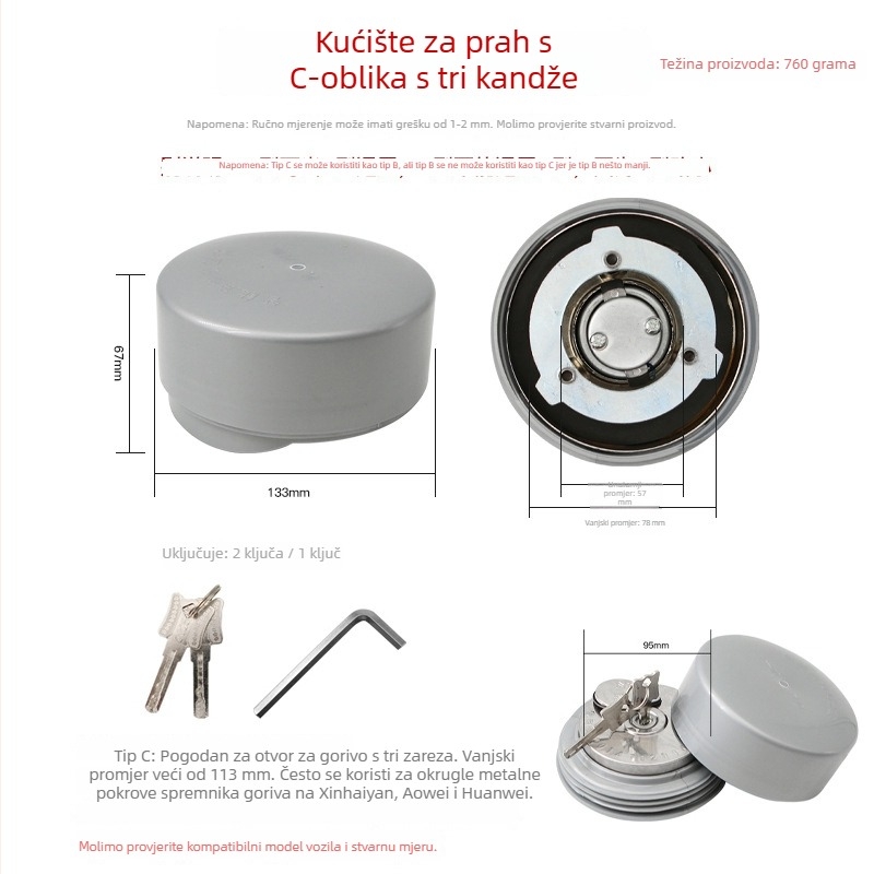 Poklop spremnika goriva kamiona sa zaključavanjem protiv krađe, zaštitni pokrov za prašinu, dizajn s tri kandže, izdržljiv za teška vozila (Materijal: Čelik; Podrijetlo: Henan; Značka: Loud; Kompatibilni modeli: veliki kamion)