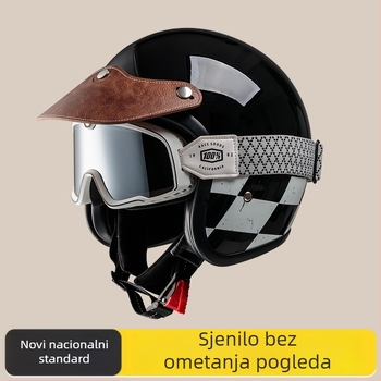 Retro zaštitna kaciga za motocikl s bubble vizirom, 3/4 kaciga za proljeće i ljeto, za skuter i kružne vožnje