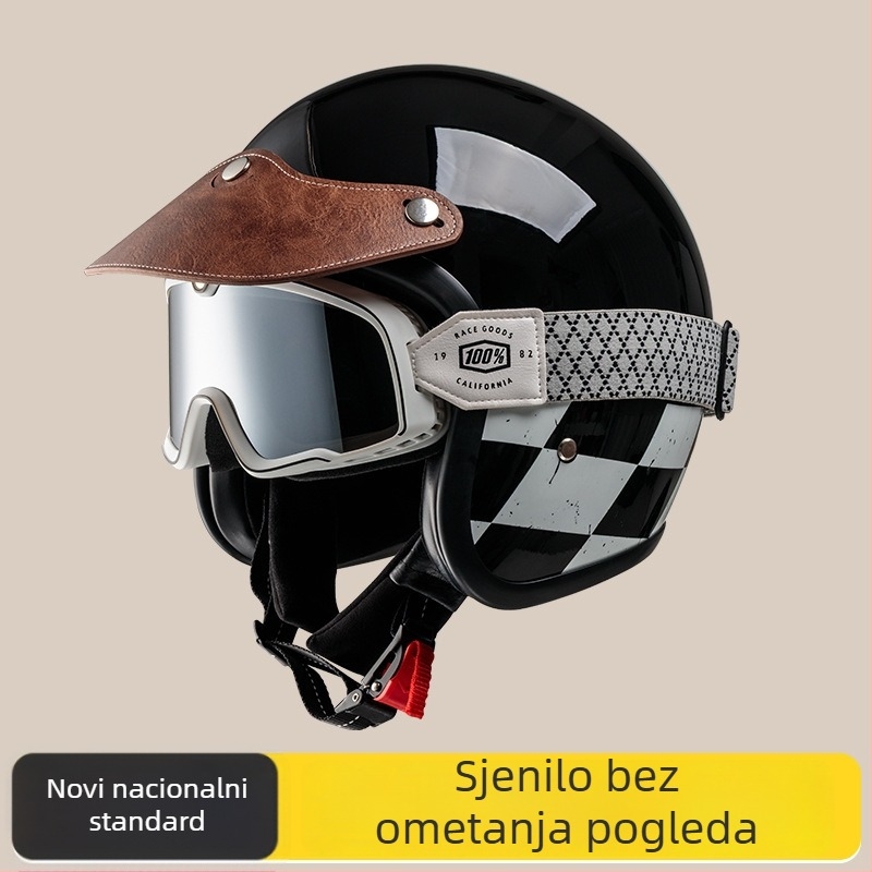 Retro zaštitna kaciga za motocikl s bubble vizirom, 3/4 kaciga za proljeće i ljeto, za skuter i kružne vožnje