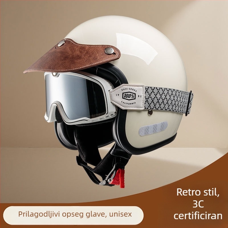 Retro zaštitna kaciga za motocikl s bubble vizirom, 3/4 kaciga za proljeće i ljeto, za skuter i kružne vožnje
