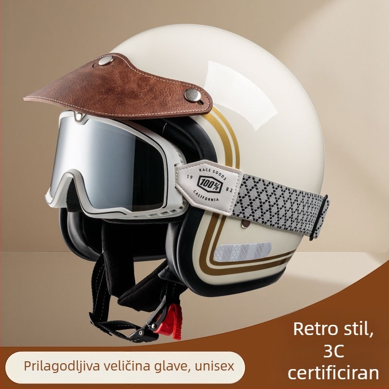 Retro zaštitna kaciga za motocikl s bubble vizirom, 3/4 kaciga za proljeće i ljeto, za skuter i kružne vožnje