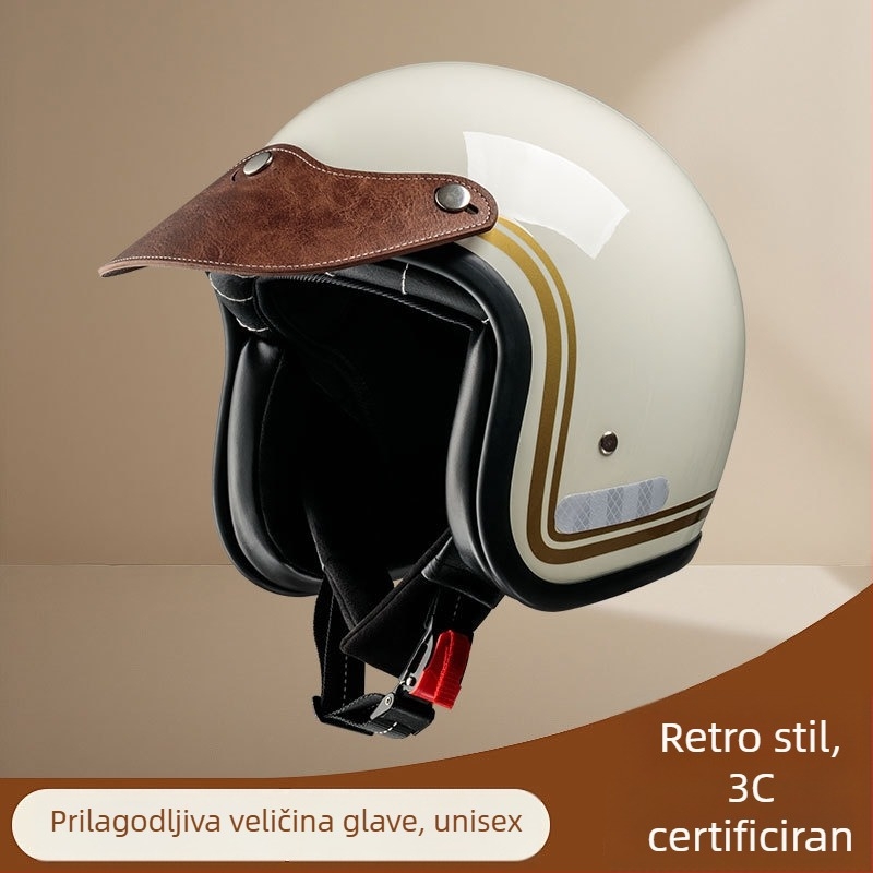 Retro zaštitna kaciga za motocikl s bubble vizirom, 3/4 kaciga za proljeće i ljeto, za skuter i kružne vožnje