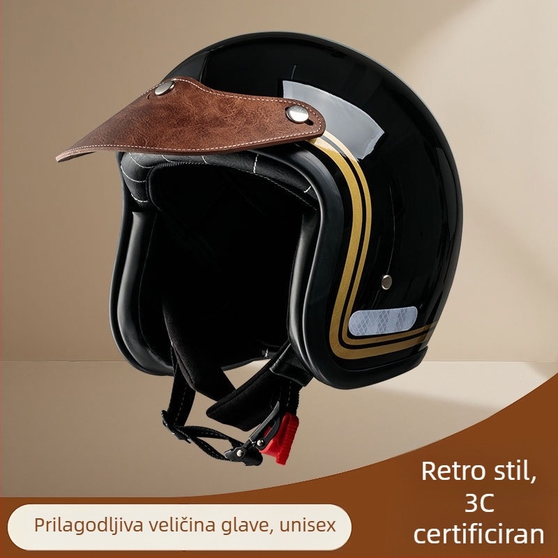 Retro zaštitna kaciga za motocikl s bubble vizirom, 3/4 kaciga za proljeće i ljeto, za skuter i kružne vožnje