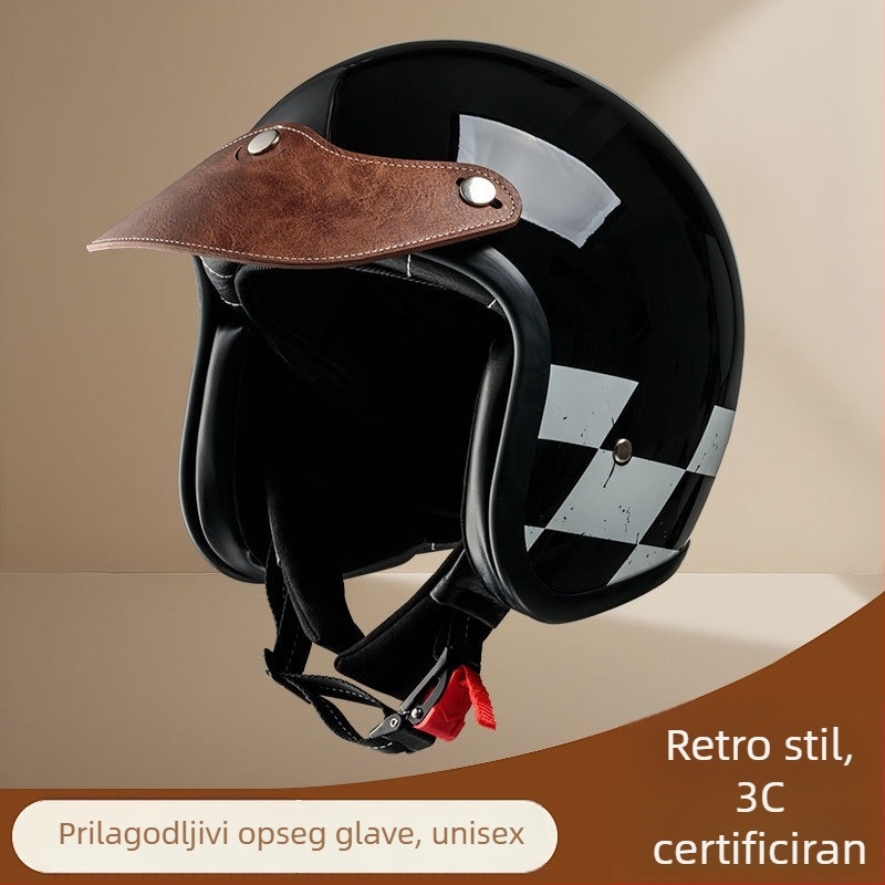 Retro zaštitna kaciga za motocikl s bubble vizirom, 3/4 kaciga za proljeće i ljeto, za skuter i kružne vožnje