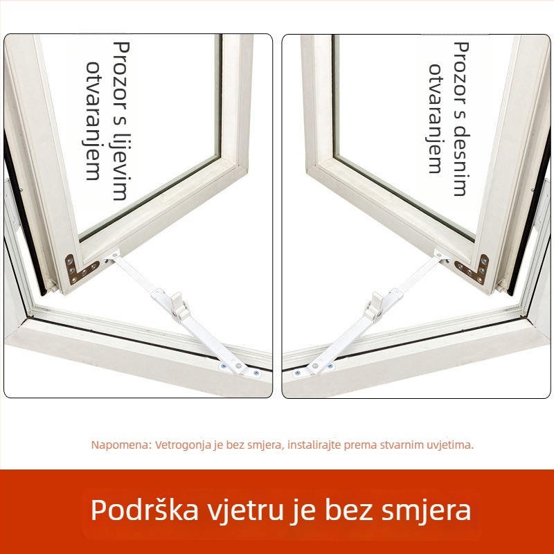 uPVC prozor: teleskopska podrška za klizna vrata i prozore, vjetroodbojna šipka, ograničivač vjetra, brava za pozicioniranje kuta šarke za vatrootporan prozor