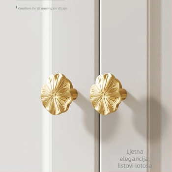 Lotus Leaf mesingana ručka za garderobu i vrata ormara — Model Lotus Leaf; Materijal: mesing; Proces: vučenje žicom; Namjena: garderoba/ladice/vrata