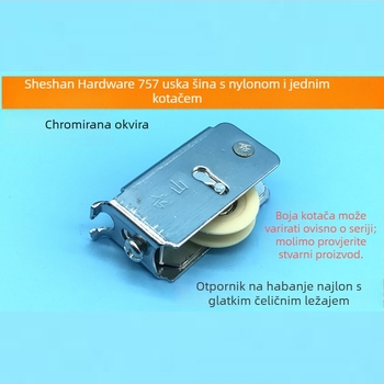 Model 757 uski kotač za aluminijske klizne vrata i prozore, materijal krom + nylon, debljina zida 1,2 mm, promjer osovine 1 mm