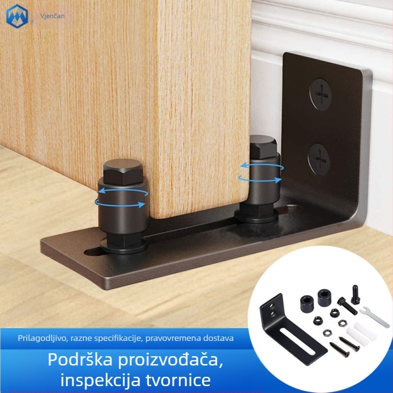 Set hardvera za barn vrata od karbonskog čelika: vodilice za zid i pod, dvostruki kotačić, klizna vrata bez žljebova