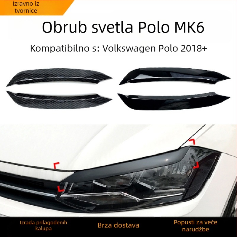 ABS prednje obrubne naljepnice za Volkswagen Polo Mk6 2019+, marka AMP-Z, prilagodljiva vanjska modifikacija