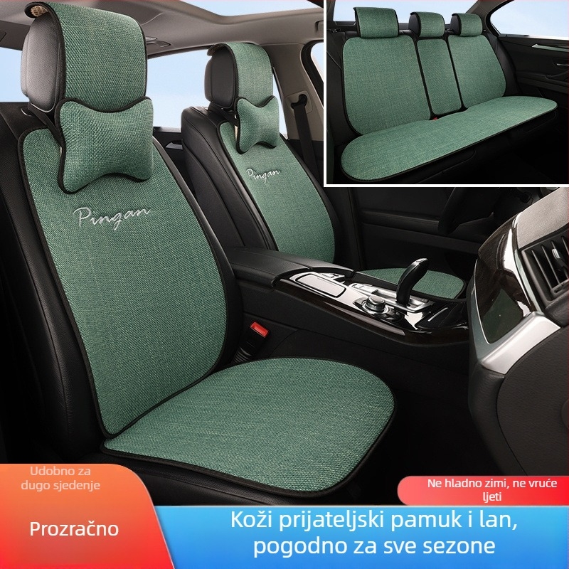 Auto jastučnica za ljeto: platnena površina, plosni dizajn, punjenje od guščjeg pera, protuklizni, ventilacija