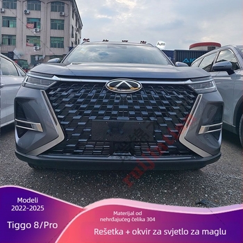 Prednja dekorativna naljepnica za Tiggo 8 Pro – nehrđajući čelik, okvir dnevnih svjetala, ugradnja vakuumskom čašicom