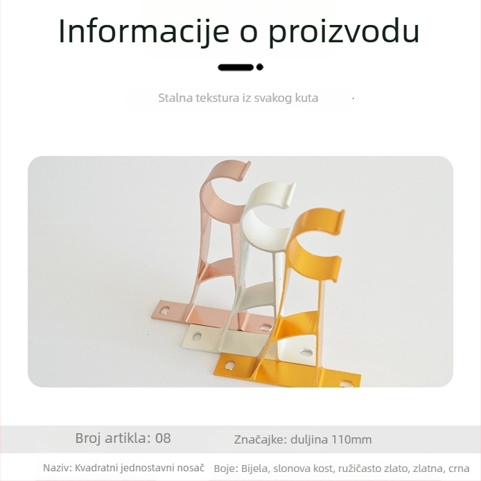 Kaixin Kvadratni Jednostruki Nosač Zavjese, Aluminij, Za Zavjese, Moderni Minimalizam, Kvadratni Nosač