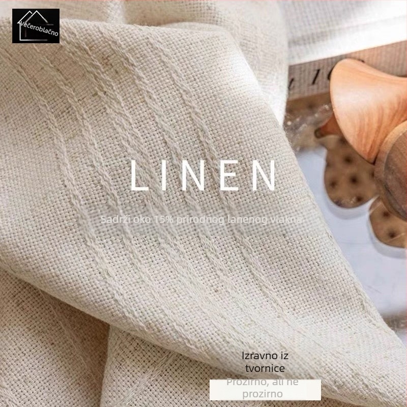 Fusu umjetničke lanene zavjese – vintage stil, japanski krem ton, tkanina i prozirna mreža, vrhunska prozirnost
