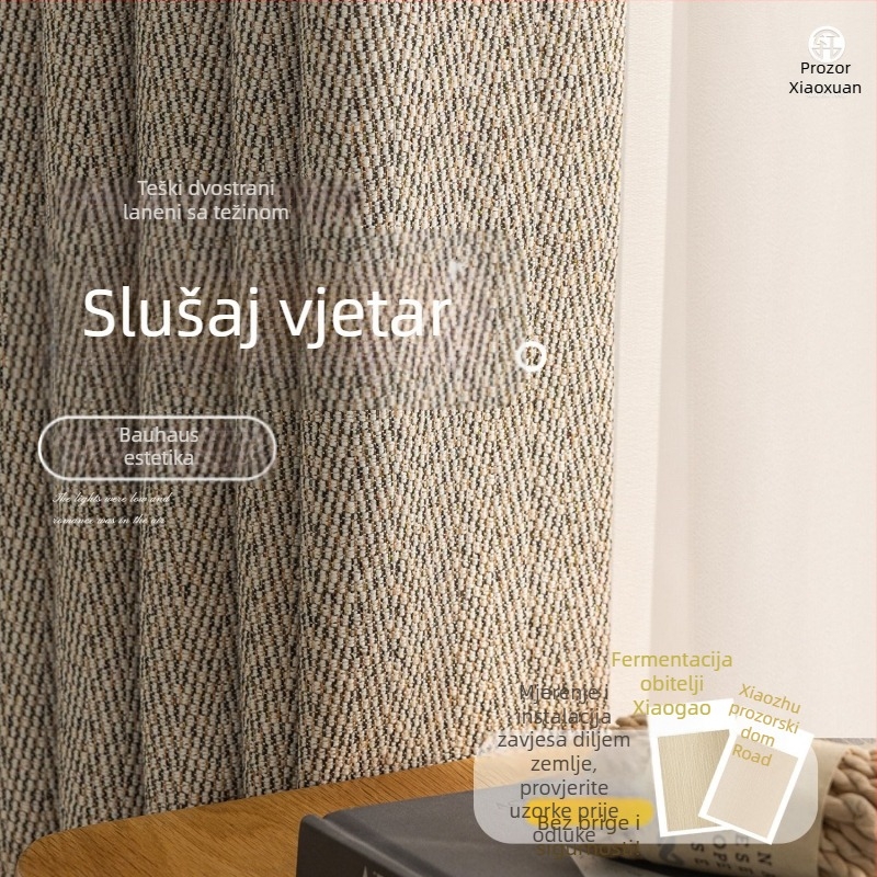 Chenille zavjese s teksturom pamuk-lino, potpuno zatemnjenje, za spavaću sobu i dnevni boravak, tip s kukom, francuski stil kremasti luksuz.