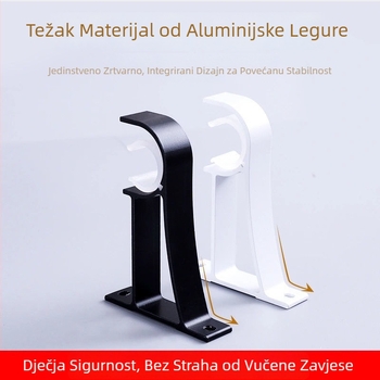 Aluminijski nosač zavjesa za rimski štap — baza, gornja ili bočna ugradnja na zid
