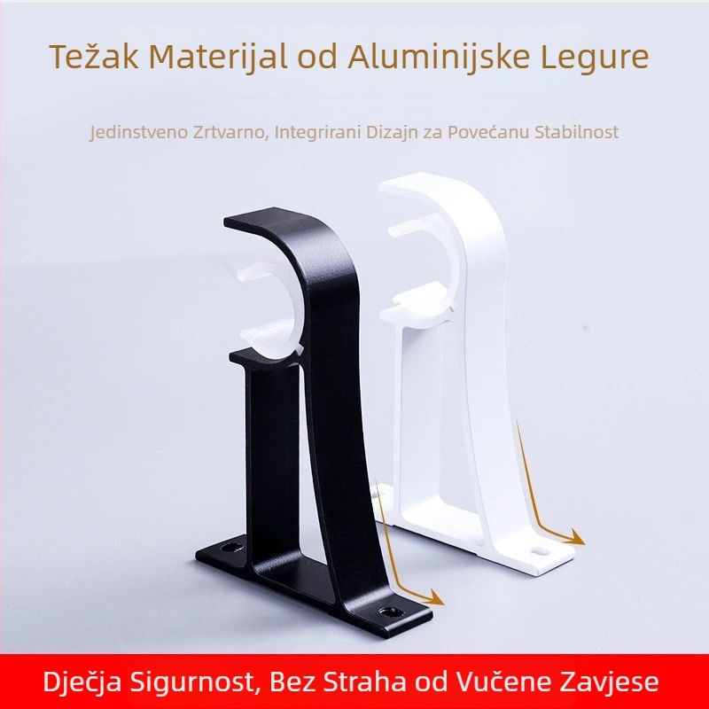 Aluminijski nosač zavjesa za rimski štap — baza, gornja ili bočna ugradnja na zid