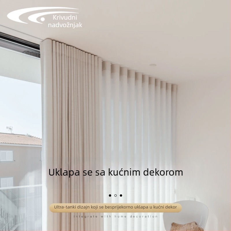 Skrivena tračnica za zavjese, aluminijska legura, model 261, za viseće zavjese, marka Curved Trails