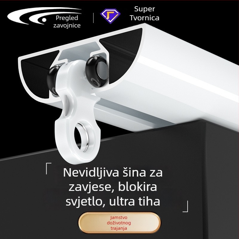 Skrivena tračnica za zavjese, aluminijska legura, model 261, za viseće zavjese, marka Curved Trails