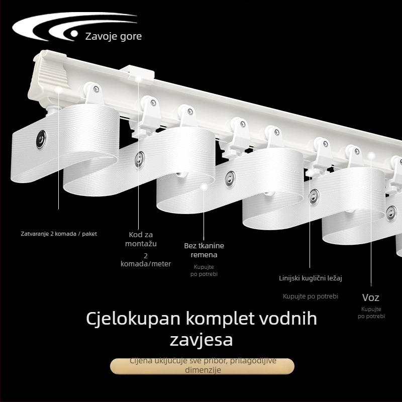 Hadijska zavjesna šina od aluminijske legure, model 5028, zakrivljena šina s L- i U- kutovima, tip: visi