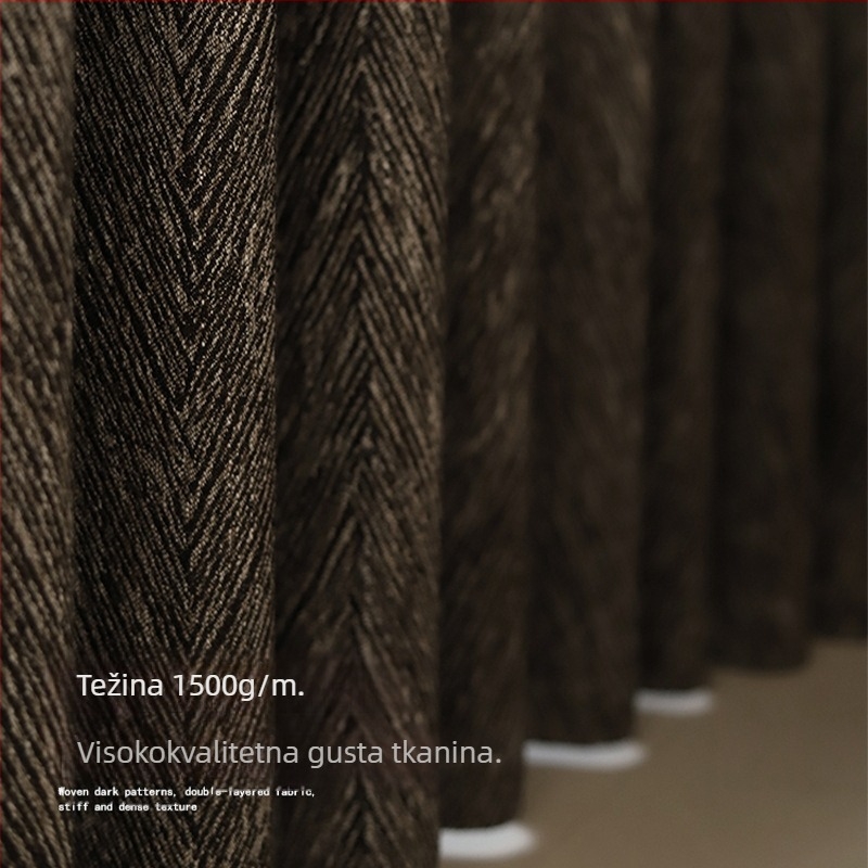Prozorska zavjesa u talijanskom minimalističkom stilu s jacquard uzorkom riblje kosti, Chenille materijal, zatamnjivanje svjetla 71–90%, pogodna za kutne prozore i prozore od poda do stropa