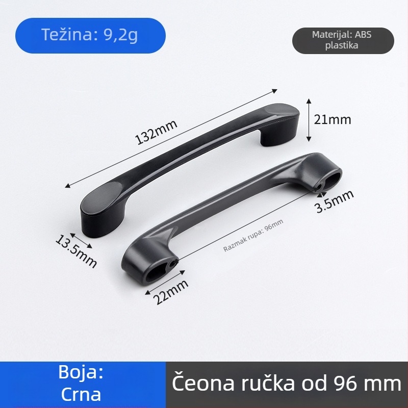 Ručka za vrata ormarića i ladice, zakrivljena ABS plastika, površinska montaža, moderni minimalistički stil