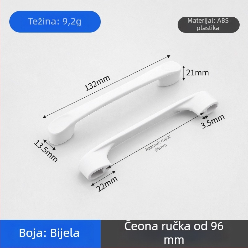 Ručka za vrata ormarića i ladice, zakrivljena ABS plastika, površinska montaža, moderni minimalistički stil