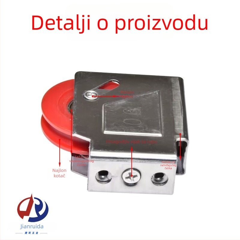 Prozorska rolna s ležajem – okvir od nehrđajućeg čelika i nylon kotač, Ø41 mm vanjski promjer, osovina Ø20 mm, nosivost 35 kg