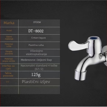 Ventil za perilicu rublja, zidni, bakreni materijal, brzo otvaranje (Radna temperatura: 50°C; Nazivni tlak: do 1,0 MPa; Materijal: bakar; Jezgro ventila: bakreno)