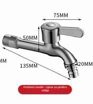 Zidna kuhinjska slavina od nehrđajućeg čelika 304, hladna voda, otvaranje ključem, potpuno bakreni jezgreni ventil