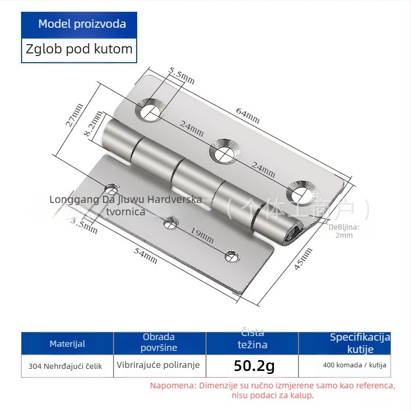 Klinasti panta od nehrđajućeg čelika 304 za ormariće i vrata sefova, s brušenim završnim slojem