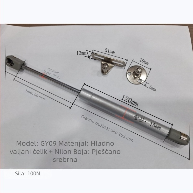 GY09 Pneumatska plinska amortizacija za vrata i ladice namještaja | Materijal: hladno valjani čelik + najlon | Brand Golden Handle | Moderna minimalistička stil | za vrata i ladice namještaja