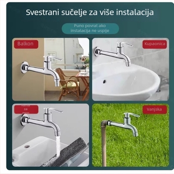 Slavina za servisnu drez, kromirana, djelomično bakrena, spiralno otvaranje, keramički disk ventil, spoj s jednim priključkom