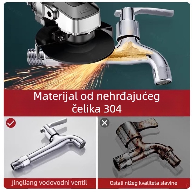 Slavina za servisnu drez, kromirana, djelomično bakrena, spiralno otvaranje, keramički disk ventil, spoj s jednim priključkom